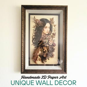 Arte 3D Unica Carta | Scultura Murale Incorniciata | Rilievo Fatto a Mano | Grande Decorazione Moderna Casa (86x58x7.5 cm)