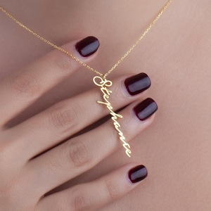 Custom Vertical Name Necklace: Sterling Silver or 14K Gold Pendant