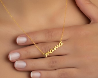 Collana Dainty Mama: ciondolo fatto a mano in argento 925 e oro 14 carati
