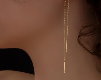 Orecchini a perno in argento sterling: pendente a catena lunga, opzione oro 14 carati