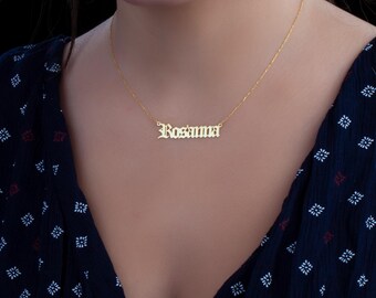 Collana con nome personalizzato: gioielli personalizzati minimalisti in oro o argento 14k