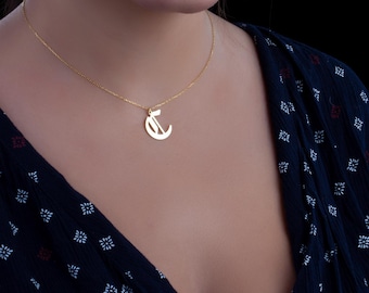 Collana con iniziale personalizzata: ciondolo personalizzato in oro 14K