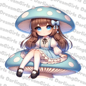 Cute Brunette Mushroom Girl PNG, Design, Download instantâneo, Design digital