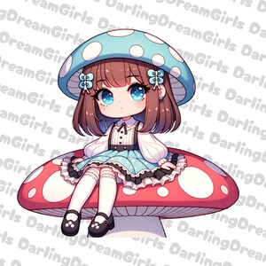 Cute Brunette Mushroom Girl PNG, Design, Download instantâneo, Design digital