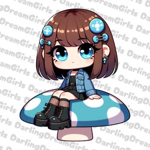 Ragazza carina bruna fungo PNG, Design, Download immediato, Design digitale