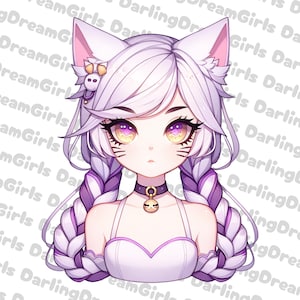 Schattig, paars, Cat Girl PNG, Halloween-ontwerp, Instant Download, Digitaal ontwerp