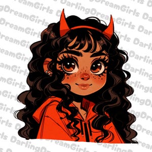 Słodka, Latynoska, Mała Diablica Dziewczyna PNG, Projekt Halloween, Natychmiastowe Pobieranie, Projekt Cyfrowy