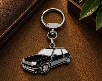 R-5 Turbo Black or Red Enamel Metal Classic Car Keychain, Collectible, Gift for Car Lovers and Collectors.