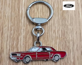 Ford Mustang red Keychain, Classic Car Pendant, Metal Enamel Keychain, Retro Automotive Collectable Keychain Gift, Car Lover Gift Keychain