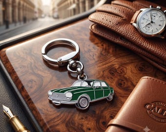 Peugeot 204 Green Classic Car Keychain Enamel Metal, Collectible, Gift for Car Lovers and Collectors.
