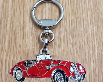 BMW 328 Road Keychain, Classic Car Pendant, Metal Enamel Keychain, Retro Automotive Collectable Keychain Gift, Car Lover Gift Keychain