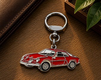 Alpine A110 Classic Car Keychain, Enamel Metal, Collectible, Gift for Car Lovers and Collectors.