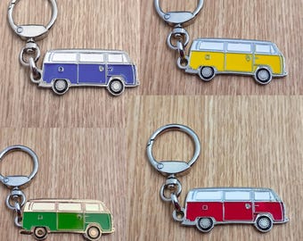 Van Transporter two Keychain, Classic Car Pendant, Metal Enamel Keychain, Retro Automotive Collectable Keychain Gift, Car Gift Keychain