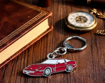 Chevrolet Corvette C4 Classic Car Keychain, Enamel Metal, Collectible, Gift for Car Lovers and Collectors.