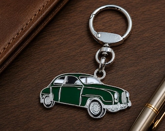 Saab 93 Green Classic Car Keychain Enamel Metal, Collectible, Gift for Car Lovers and Collectors.