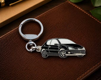 Peugeot 206 Classic Car Keychain, Enamel Metal, Collectible, Gift for Car Lovers and Collectors.