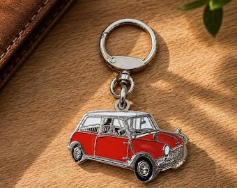 Mini Cooper Classic Car Keychain, Enamel Metal, Collectible, Gift for Car Lovers and Collectors.