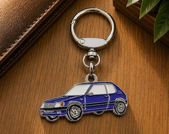 Peugeot 205 Classic Car Keychain, Enamel Metal, Collectible, Gift for Car Lovers and Collectors.