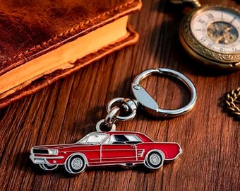1964 Ford Mustang Classic Car Keychain, Enamel Metal, Collectible, Gift for Car Lovers and Collectors.