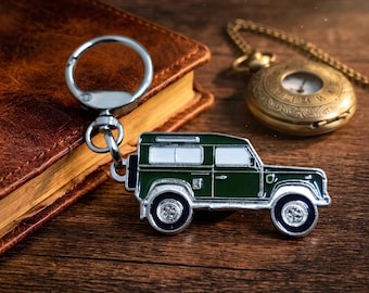 Defender 3P Llavero coche clásico metal esmaltado, coleccionable, regalo para amantes de los coches y coleccionistas.
