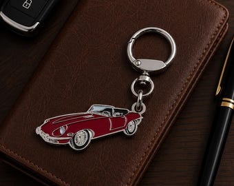 Jaguar Type E Classic Car Keychain, Enamel Metal, Collectible, Gift for Car Lovers and Collectors.