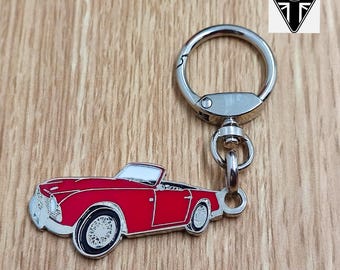 Triumph TR4 red Keychain, Classic Car Pendant, Metal Enamel Keychain, Retro Automotive Collectable Keychain Gift, Car Lover Gift Keychain