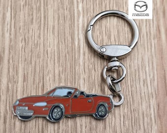 Mazda MX5 N Orange Keychain, Classic Car Pendant, Metal Enamel Keychain, Retro Automotive Collectable Keychain Gift, Car Lover Gift Keychain