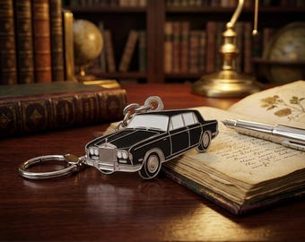 Rolls Royce Silver Black Classic Car Keychain Enamel Metal, Collectible, Gift for Car Lovers and Collectors.