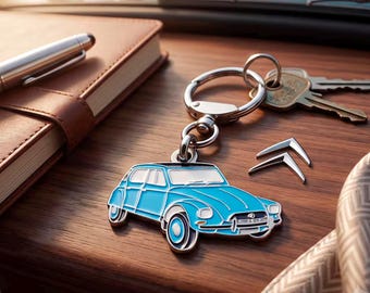 Citroen Dyane 6 Classic Car Keychain, Enamel Metal, Collectible, Gift for Car Lovers and Collectors.