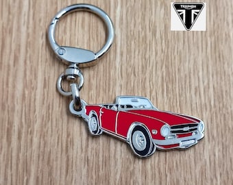 Triumph TR6 red Keychain, Classic Car Pendant, Metal Enamel Keychain, Retro Automotive Collectable Keychain Gift, Car Lover Gift Keychain
