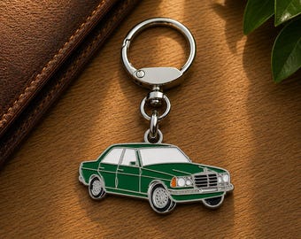 Klasyczny brelok do kluczy Mercedes 200, metal emaliowany, przedmiot kolekcjonerski, prezent dla miłośników i kolekcjonerów samochodów.