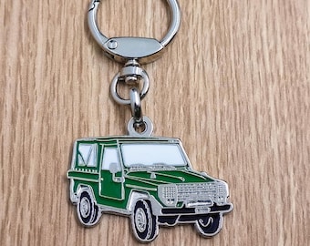 Peugeot P4 green keychain pendant Metal enamel color classic car collection. Ring with rotating spring. Keychain for gift.