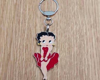 Betty Boop Metal Keychain, Color Enamel Keyring, Cartoon Girl Keychain Gift, Retro Classic Flat Lightweight Metallic Keychain