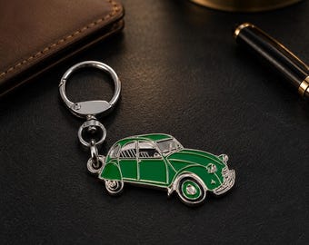 Citroen 2 CV Classic Car Keychain, Enameled Metal, Collectible, Gift for Car Lovers and Collectors.