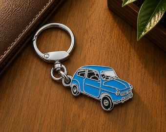 Seat 600 Classic Car Keychain, Enameled Metal, Collectible, Gift for Car Lovers and Collectors.