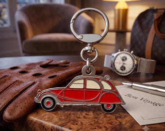 Citroen 2 CV Profile Classic Car Keychain Enameled Metal, Collectible, Gift for Car Lovers and Collectors.
