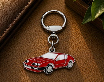 Alpine 310 Red Classic Car Keychain, Enamel Metal, Collectible, Gift for Car Lovers and Collectors.