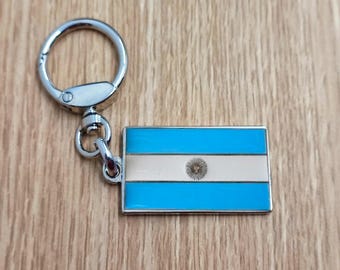 Flag Argentina keychain pendant Metal enamel color classic flags of countries. Ring with rotating spring. Keychain for gift.