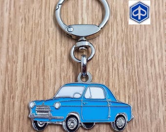 Vespa 400 blue Keychain, Classic Car Pendant, Metal Enamel Keychain, Retro Automotive Collectable Keychain Gift, Car Lover Gift Keychain