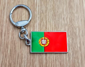 Flag Portugal keychain pendant Metal enamel color classic flags of countries. Ring with rotating spring. Keychain for gift.