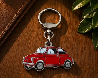 Fiat 500 (1957) Classic car keyring, enameled metal, collectible, gift for car lovers and collectors.