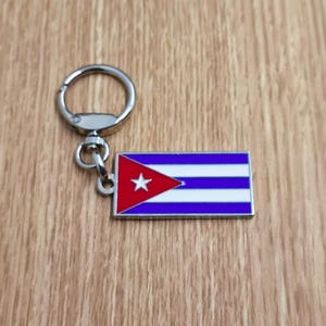 Flag Cuba keychain pendant Metal enamel color classic flags of countries. Ring with rotating spring. Keychain for gift.