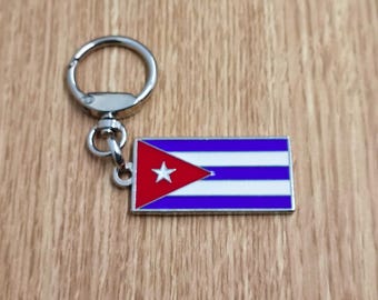 Flag Cuba keychain pendant Metal enamel color classic flags of countries. Ring with rotating spring. Keychain for gift.