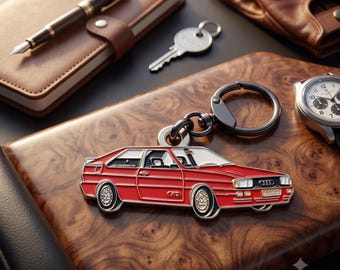Audi Quattro Classic Car Keychain, Enamel Metal, Collectible, Gift for Car Lovers and Collectors.