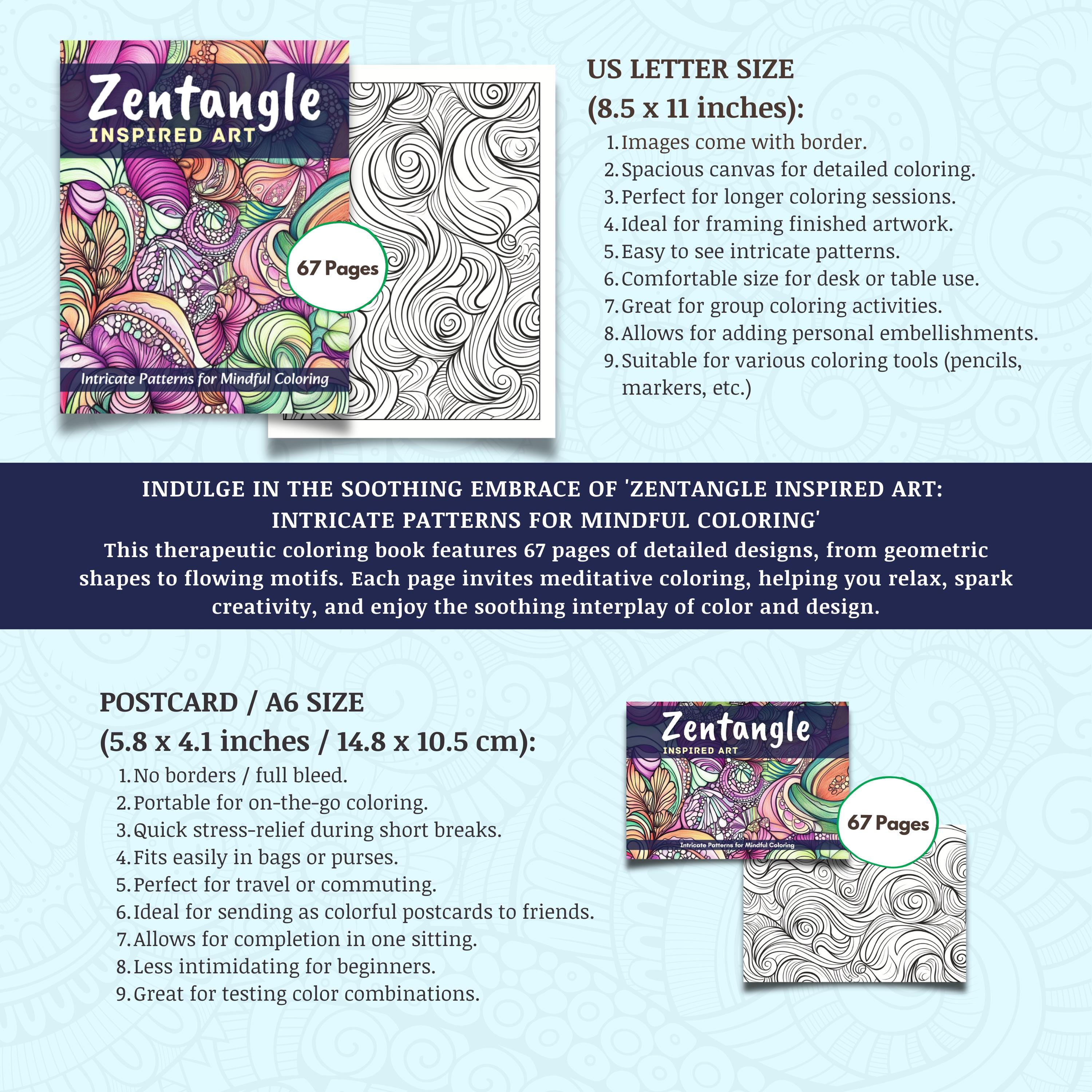 Zentangle Coloring Book: Printable Floral Art for Adults & Teens (PDF ...