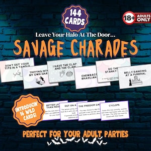 Savage Charades: Hilarious Adult Party Game Printable with 144 Clues + Unique Wildcards (PDF) - Halloween Holidays Activity