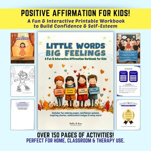 Kids Positive Affirmations Workbook: Emotional Learning Activities (PDF Download), Children Growth Mindset Therapy