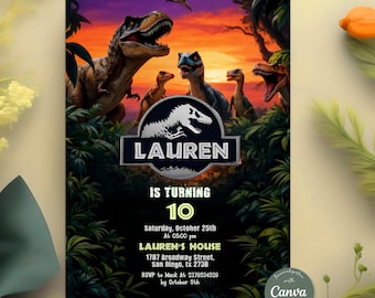 Editable Dinosaur Invitation, DInosaur Birthday Party Invitation, Dinosaur World Invite, T-Rex Party Invite, Jurassic 1st 3rd 5th Birthday