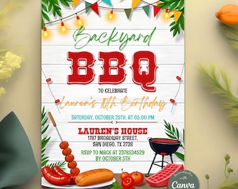 Editable Bbq Birthday Invitation, Barbeque Birthday Invitation, Editable Bbq Invitation, Bbq Birthday Invitation, Digital Template