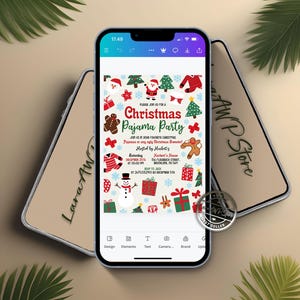 Christmas Pajama Party Invitation, Pajama Invitation, Christmas Party Invitation, Holiday Pajama Party Invite, Editable Canva Template